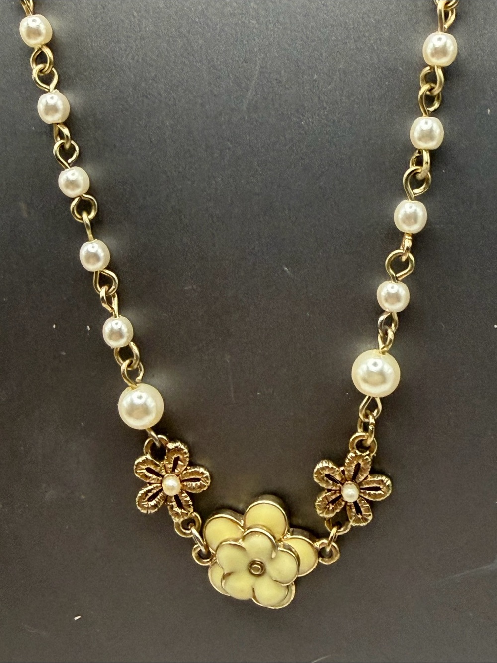 Gold Faux Pearl Yellow Flower Pendant Necklace - Jessica Simpson